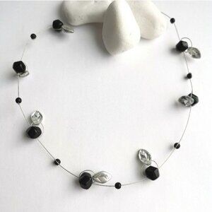 VINTAGE 90s black and silver leaves station necklace